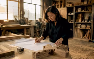 Project manager inspecting millwork shop drawings and components