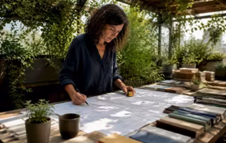 Interior designer reviewing millwork plans