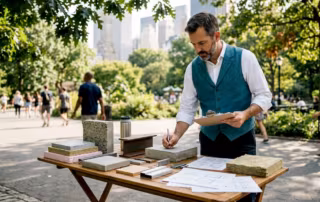 Architect selecting building materials samples