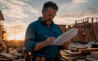 Builder reviewing millwork standards in workshop