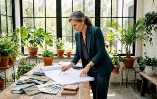 Interior designer reviewing kitchen cabinet remodeling plans