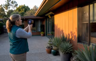 Energy auditor conducting home thermal inspection