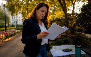 Person reviewing noise ordinance paperwork at desk