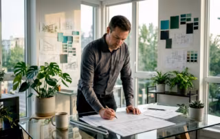 Architect reviewing millwork shop drawings
