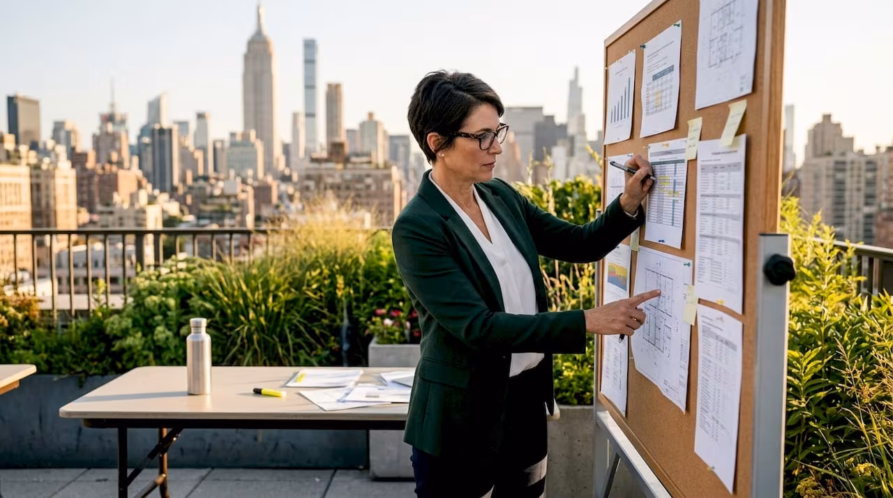 Project manager reviewing material schedule documents